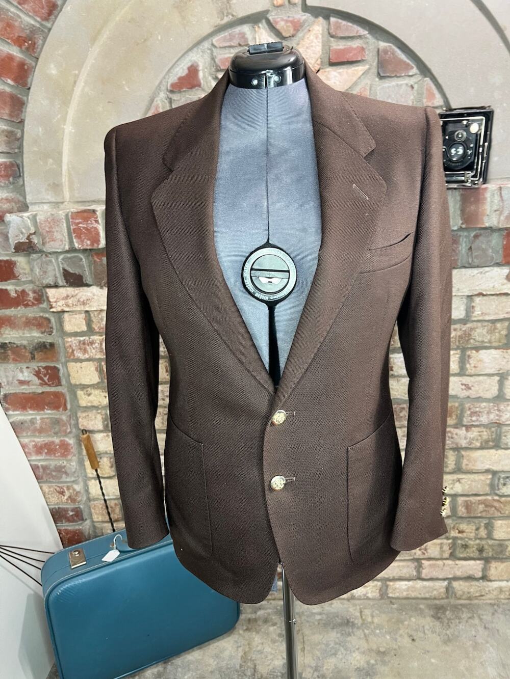 blazer brown gold buttons 1980s